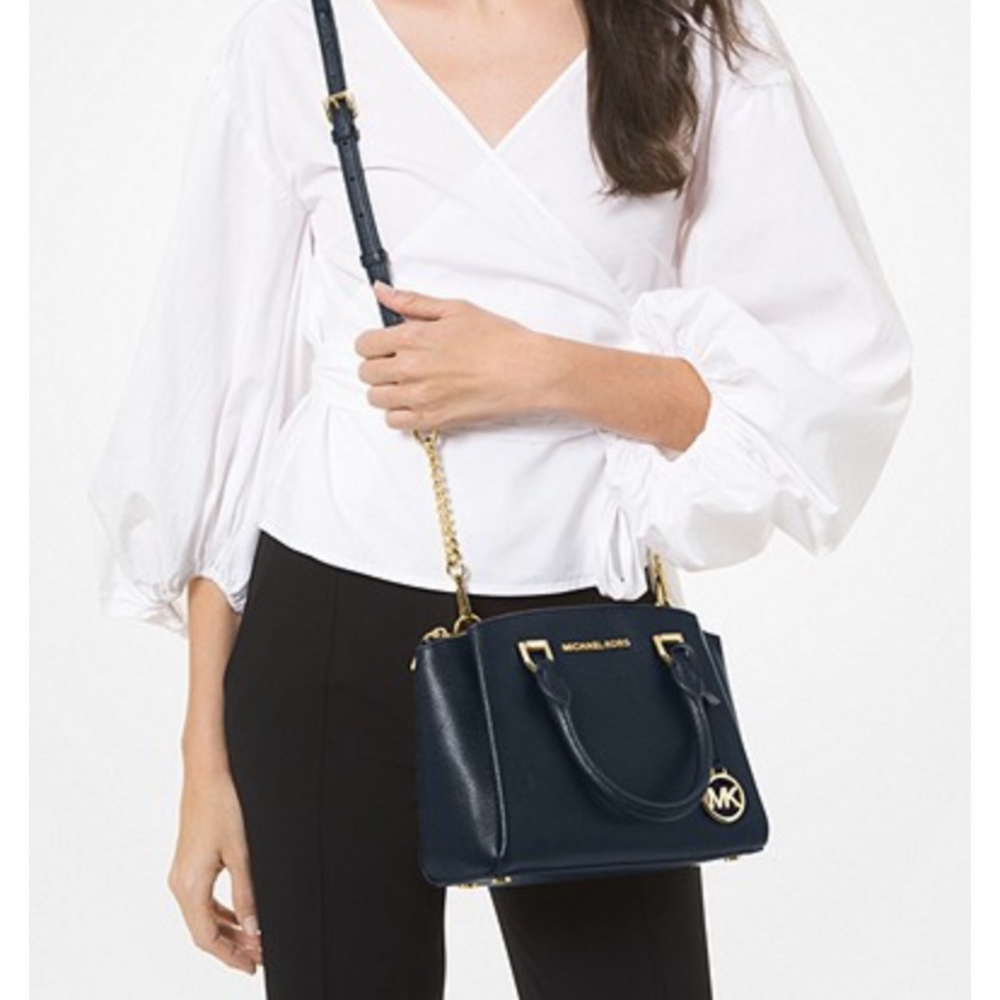 MICHAEL KoRS navy blue cross body Maxine small pebbles leather satchel - Picture 2 of 5